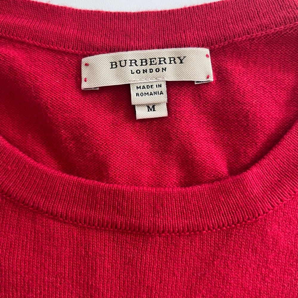Burberry Red lightweight sweater with forearm Burberry plaid Patches - Picture 2 of 5